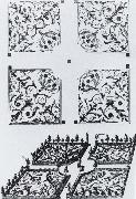 Plan and bird-s-eye view of the parterre de broderie at Heidelberg